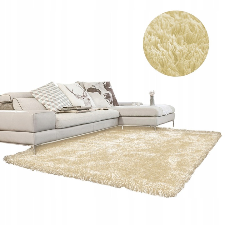 Covor Shaggy Strado 140x200cm CreamBeige, moale, grosime 3,5cm, set