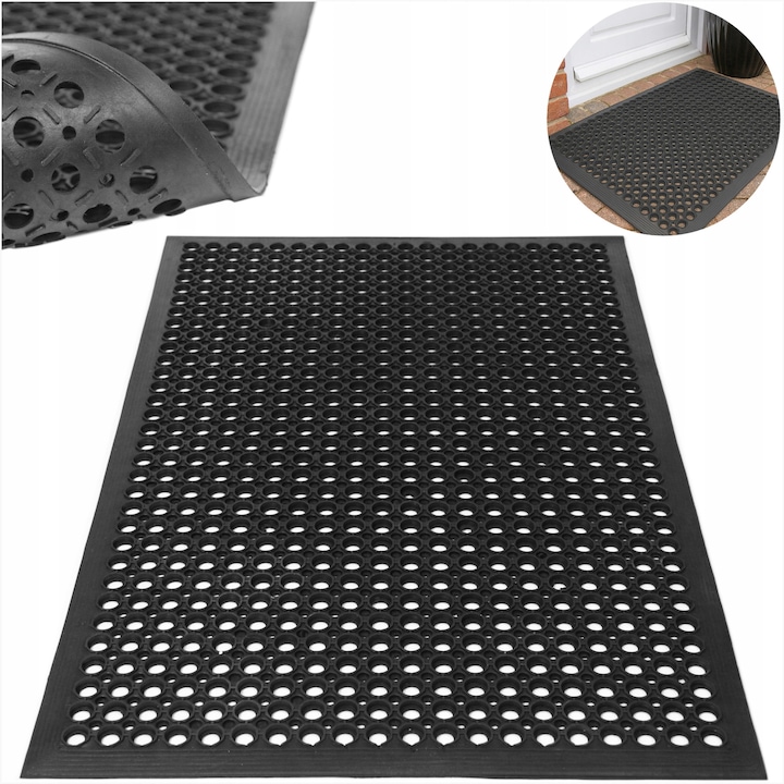 Комплект постелки за вход, Strado, лазурно синьо, 90x150 см, черно, 15 мм дебелина