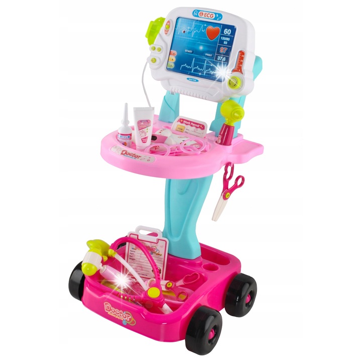 Set mic doctor, Kruzzel, 18 accesorii, albastru-roz, 32,5x29x60cm