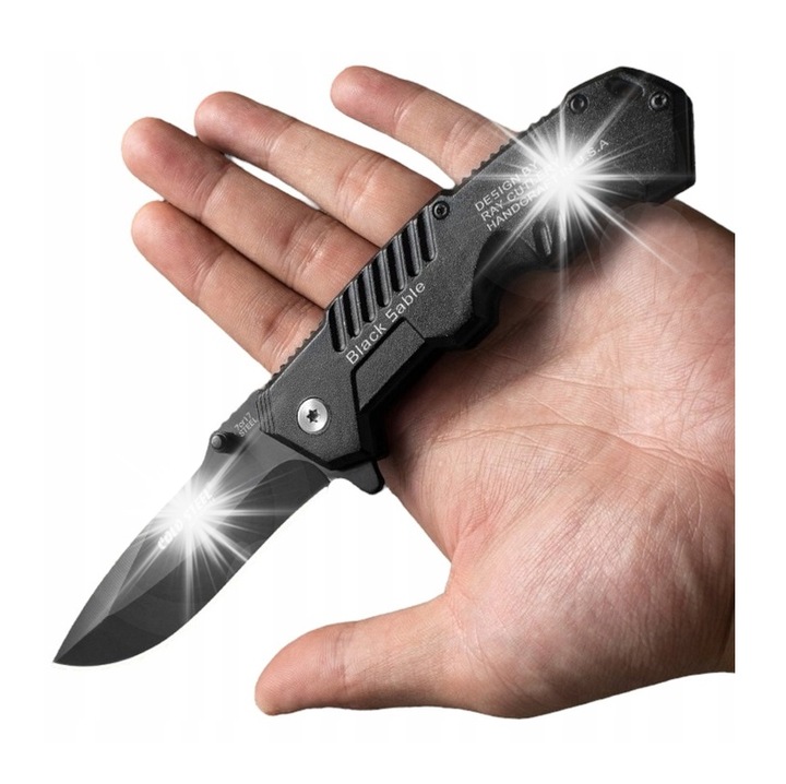 Cutit tactic pliabil, 197mm, otel inoxidabil, negru