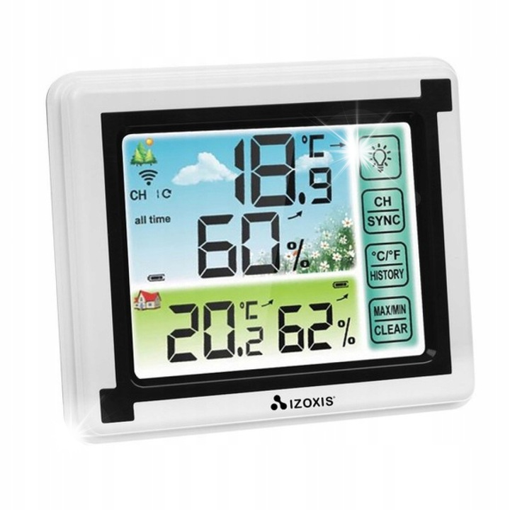 Statie meteorologica IZOXIS, wireless, display colorat, masurare temperatura si umiditate, 11x9x2,5cm