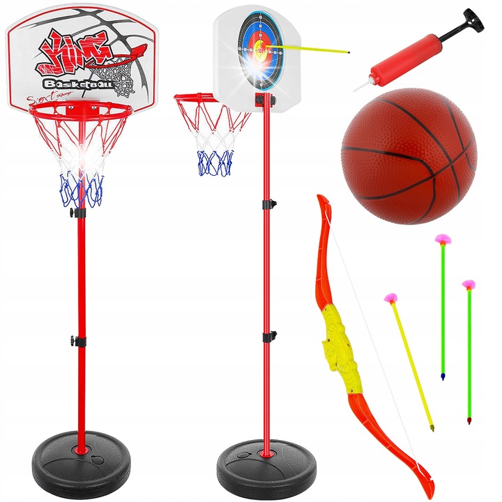 2 az 1-ben szett: Kosárlabda kosár és íj céltábla, többszínű, 73-146 x 39 x 39 cm