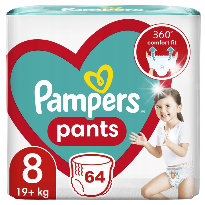 Пелени Pampers Pants 8, 19+ кг, комплект 64 броя, многоцветни