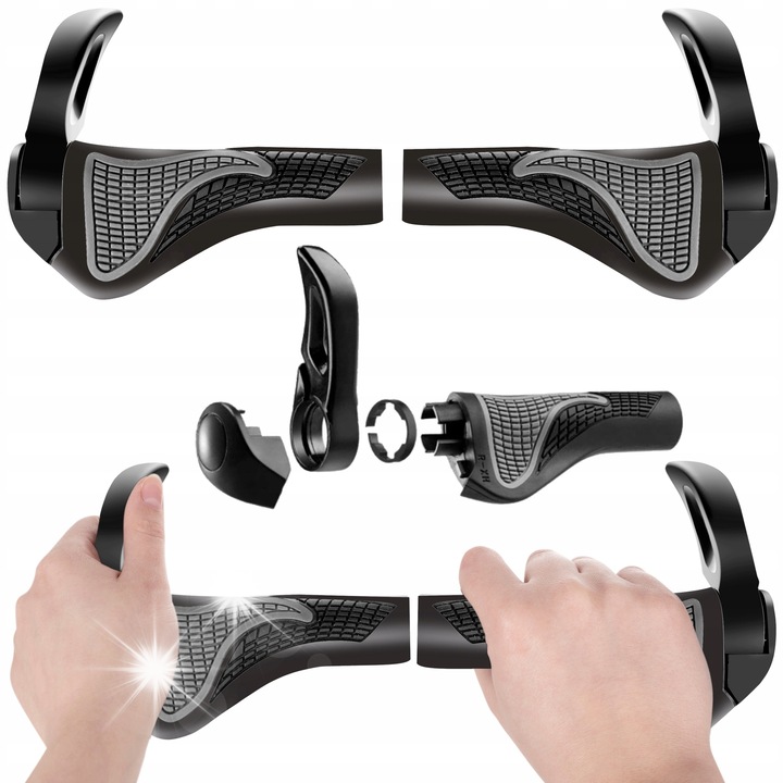 Mansoane bicicleta Trizand, set 2 bucati, antiderapante, culoare negru-gri