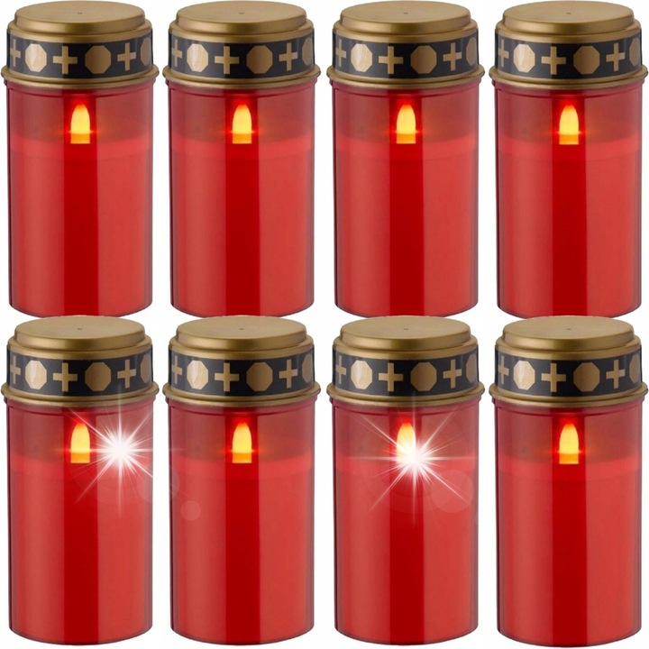 8 db LED gyertya készlet, 21 cm, piros színű, villogó lánggal, vízálló