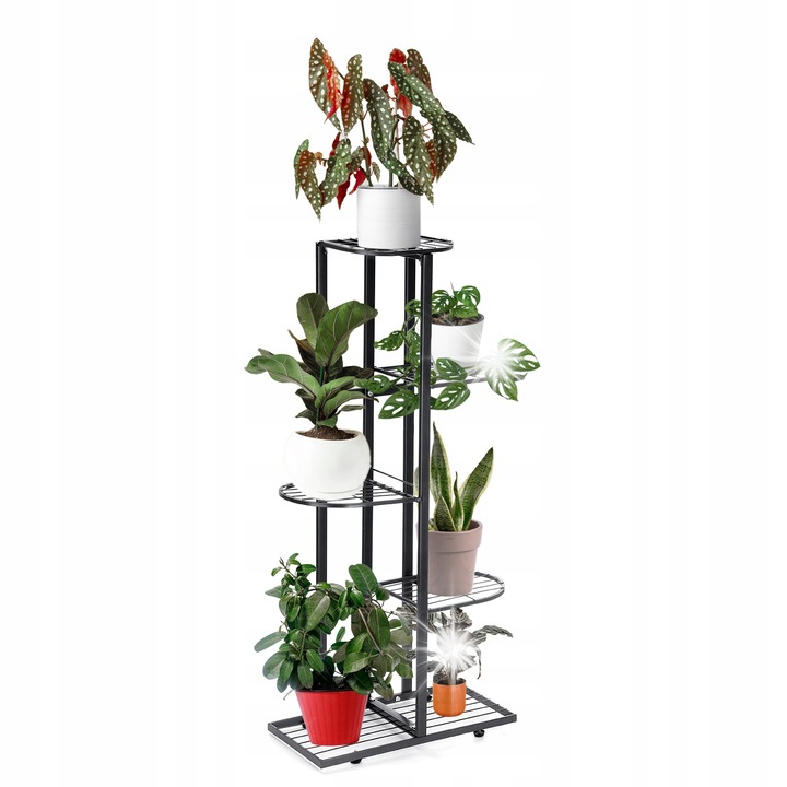 Stativ pentru flori, Strado, metal, 6 ghivece, negru, 97cm