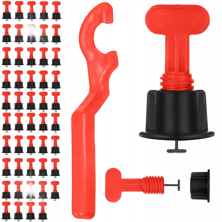 Set sistem nivelare placi ceramice 50 clipe + cheie, BIGSTREN, reutilizabil, 7x4x4cm