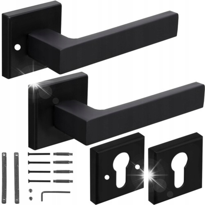 Klama de usa set Ruhhy, neagra mat, 5,3x5x14cm, pentru usi interioare