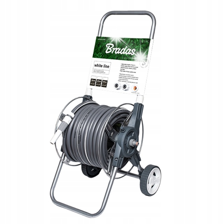 Bradas WHITE SILVER PLUS 50m kerti tömlőszett, fém kocsi, 5 rétegű tömlő