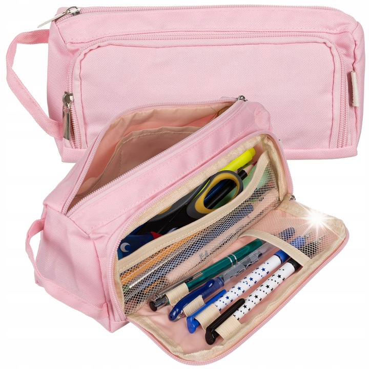 Maaleo kihajtható tolltartó, rózsaszín, 2 rekeszes, 10x10x23cm