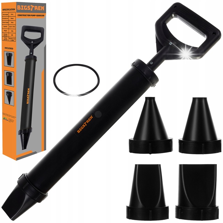 Pompa pentru constructie Bigstren, 4 duze, capacitate 850 ml, dimensiuni 60x14 cm, culoare neagra, set complet