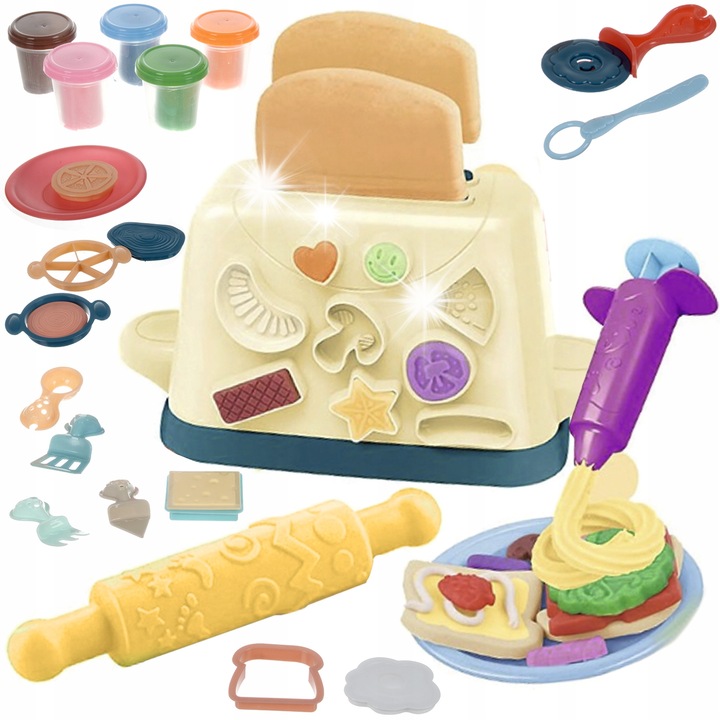 Kruzzel konyhai játékszett - kenyérpirító, 5 színű gyurma, különféle kiegészítők, többszínű, 15x6x8cm