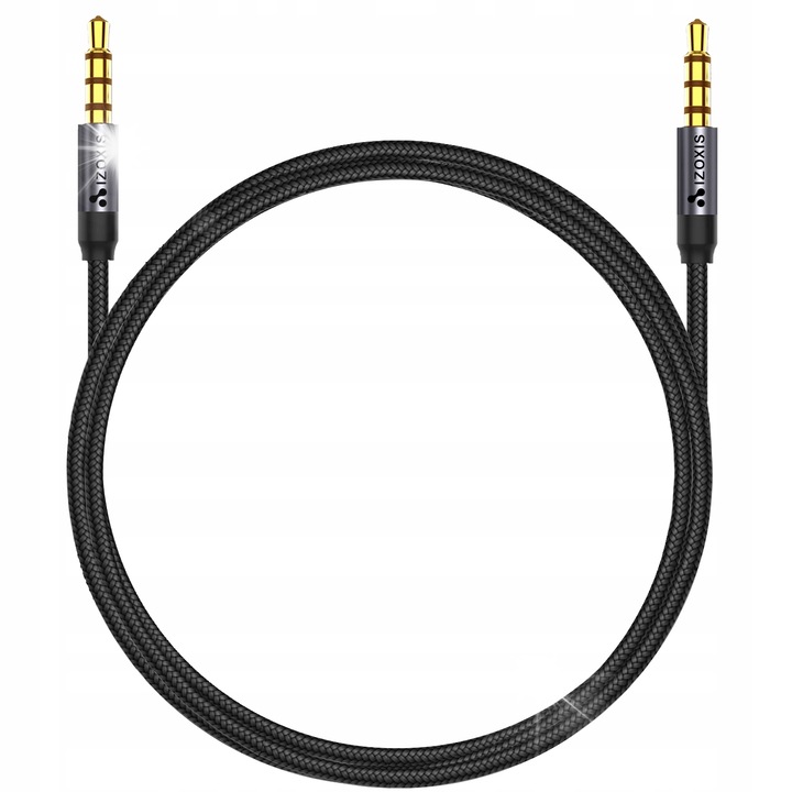 AUX кабел 3,5 мм, IZOXIS, 175 см, метални дръжки, позлатен, устойчив на заплитане