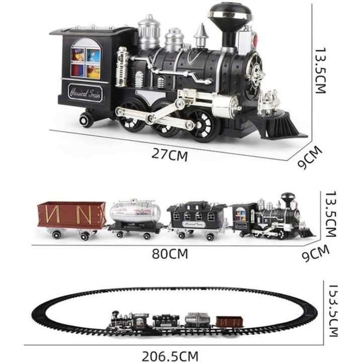 Játékvonatok, click4TOYS, elektromos készlet, hang- és füsteffektusok, 500 cm, 3 kocsi