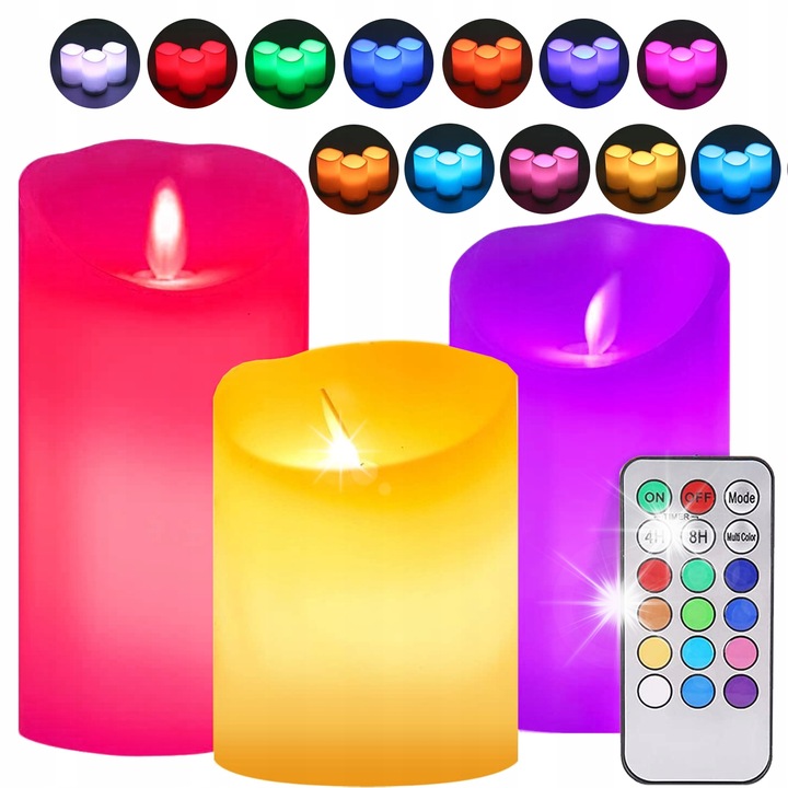 3 db LED gyertya szett távirányítóval, Falcon, többszínű, méretek 7,5cm x 7,5cm, 7,5cm x 11,5cm, 7,5cm x 15cm