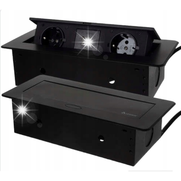 Priza, 230V + 2 USB, negru, 26,5x12x7cm Izoxis