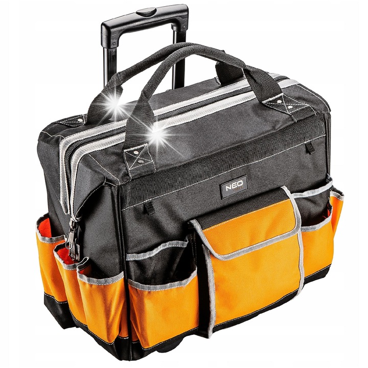 Torba monterska pe roti NEO, 11 buzunare interioare, 6 buzunare exterioare, 600D, dimensiuni mari