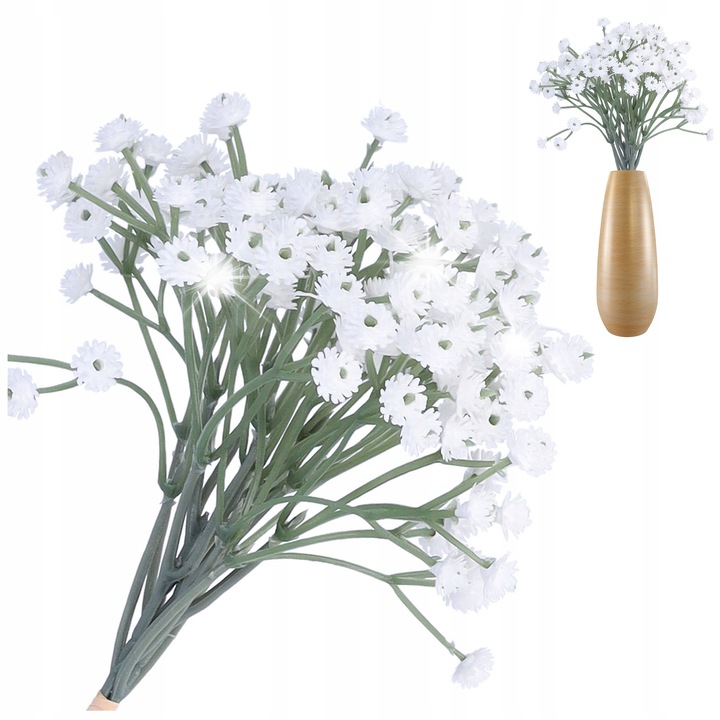 Buchet flori artificiale gipsowka, 22cm, alb, set 3 ramuri