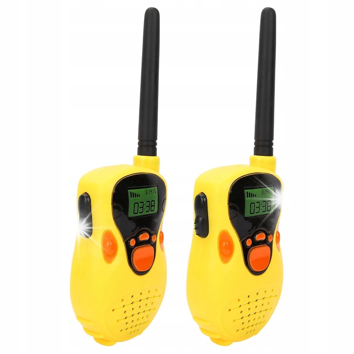 Walkie-talkie készlet gyerekeknek, 2 darab, sárga, 50m hatótáv, 13cm hossz