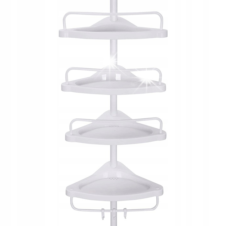 Suport de baie, Songmics, polka prajita, alb, 25x25x35cm, ajustabil 85-305cm, cu suport pentru prosop si 3 carlige