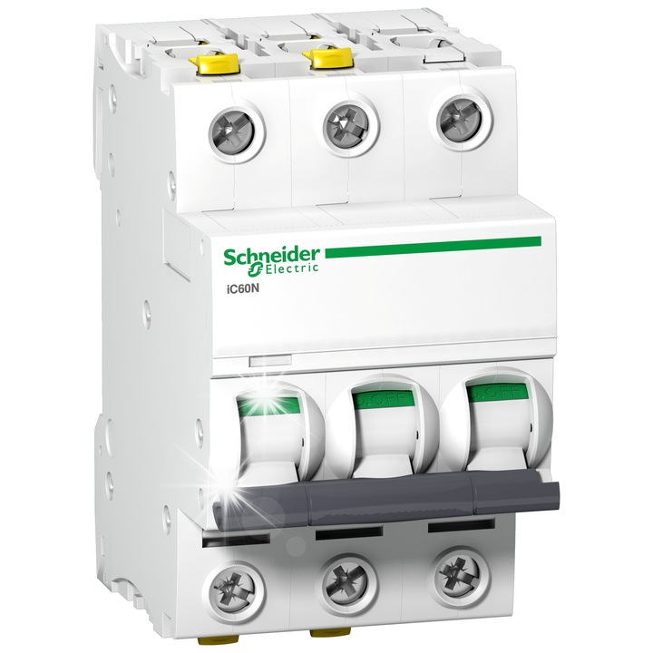 Dispozitiv de protectie Schneider Electric iC60N-C40-3, 3-biegun, 40A, caracteristica C, alb-rosu