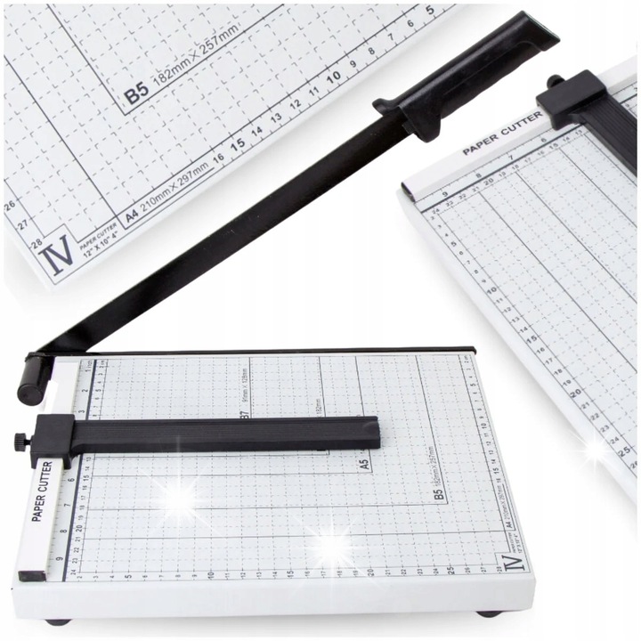 Gilotina pentru taierea hartiei A3, cu masura in cm si inch, 38x14,7cm, usoara, cu lama interschimbabila