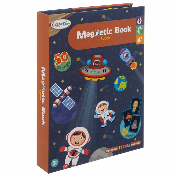 Set usor de construit cu 50 de magneti, 6 carti, tema cosmos, 26x3,7x19cm