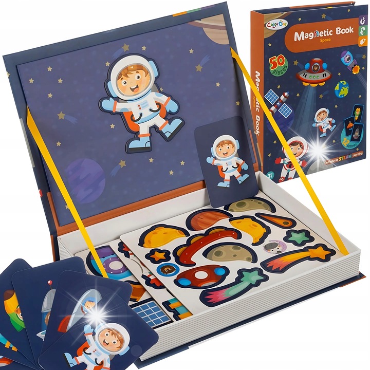Комплект магнитни пъзели от 50 части, Kruzzel, космическа тема, 6 книги, 26x3,7x19см