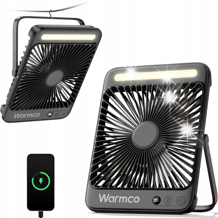 Вентилатор мини D4, черен, 20000mAh, 4 скорости, 180° наклон, пълен комплект