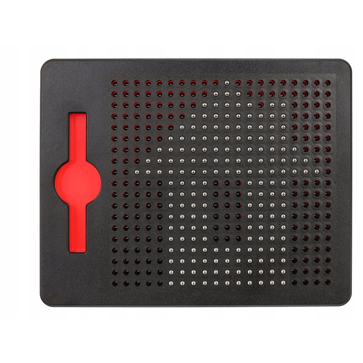 Tabla magnetica Kruzzel, set cu 380 bile magnetice si stilou, 22x17.5cm, negru-rosu, pentru copii 3+
