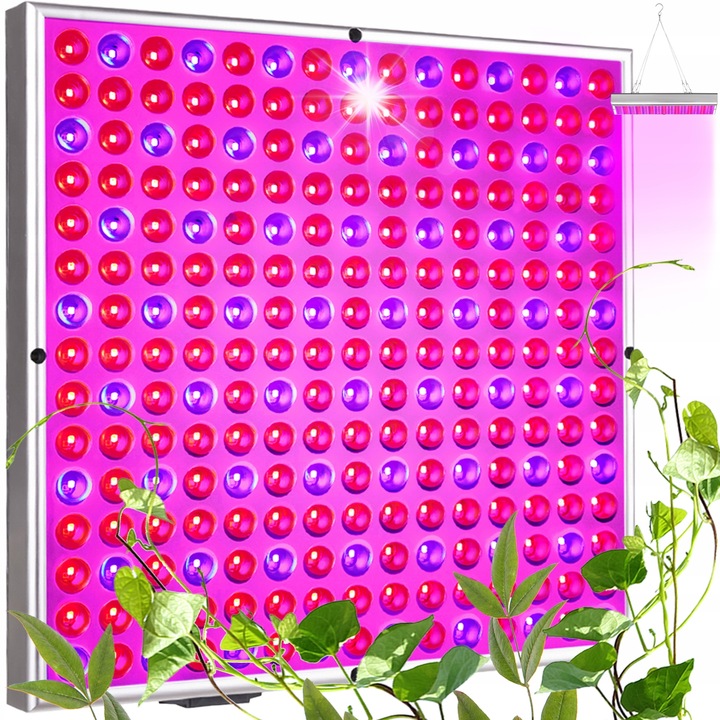 Panou LED pentru cresterea plantelor Gardlov, 225 LED, 36W, 2000 lumeni, 31x31x3,5cm, set cu linii de montaj