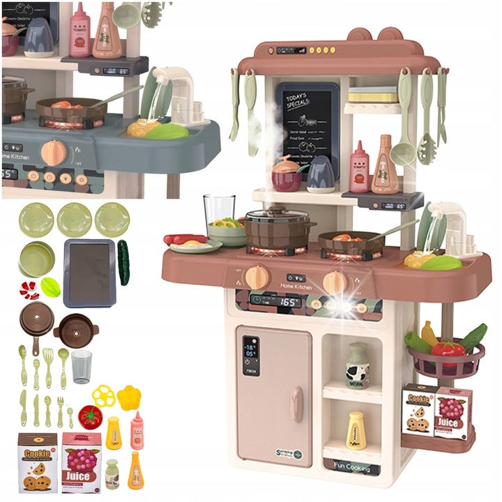 Bucatarie interactiva pentru copii, 42 elemente, efecte de sunet si lumina, set XXL, 63x45,5x22cm