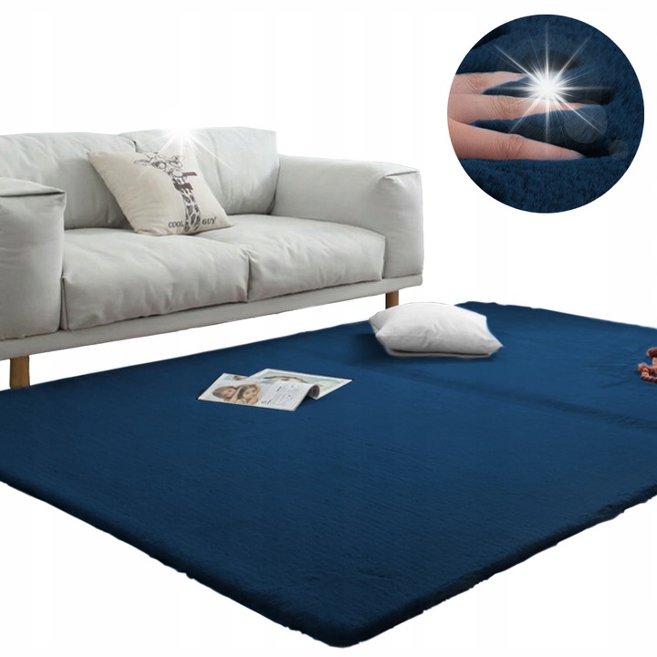 Covoare shaggy RoyalNavy 120x160 cm, imitatie blana iepure, antialergic, usor de curatat