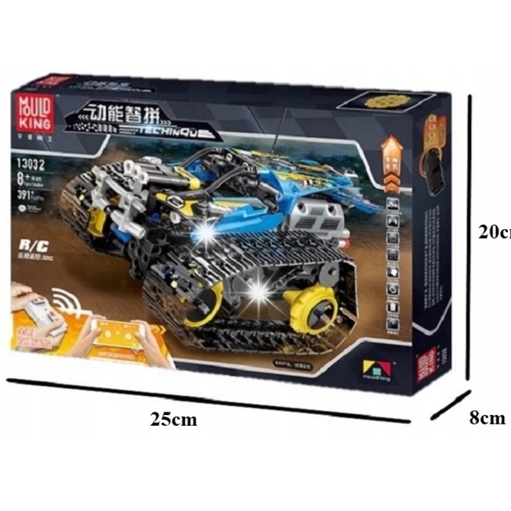 Mould King építőkészlet, kaszkadőr versenyautó, 391 darab, kék-sárga-fekete, 21x15.5x17cm