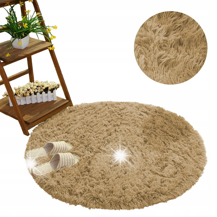 Кръгъл килим Shaggy CappuccinoCamel 180x180 см, противоплъзгащ, мек