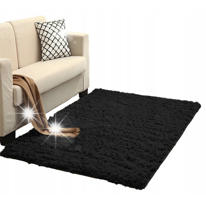 Килим Shaggy Strado 80x150см черен, мек, плътен, за интериор