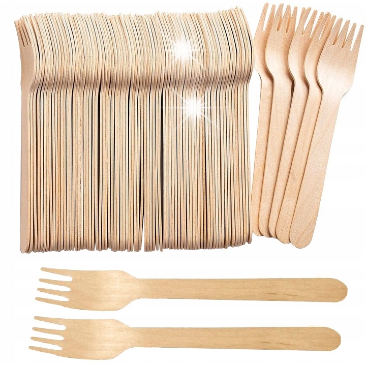 Комплект от 100 биоразградими дървени вилици, 16см, ЕКО