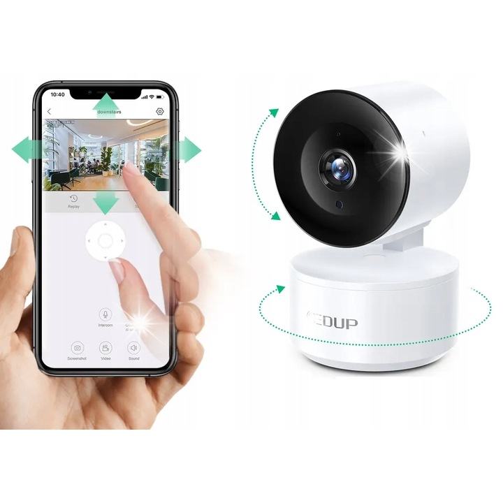 Camera de supraveghere fara fir EDUP EP-1080P15, 360°, FHD, audio bidirectional, montare usoara