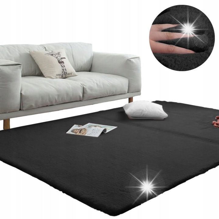 Пухкав килим Strado Rabbit, имитация на кожа, черен, 160x230 см, антиалергичен