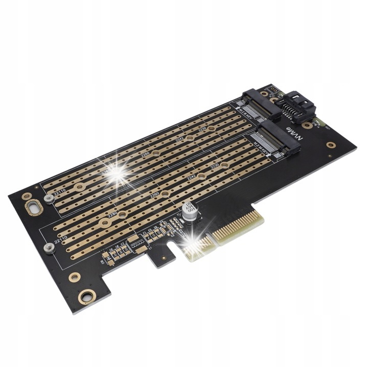 Адаптер PCI-e x4 за SSD M.2 NVMe и M.2 SATA, двоен, 2230-2280, пълен комплект