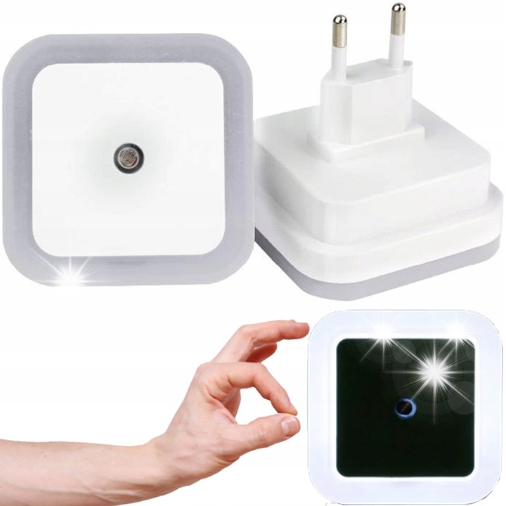 Lampa de veghe LED cu senzor de amurg, Retoo, alb, 6,5x5cm, set 1 buc