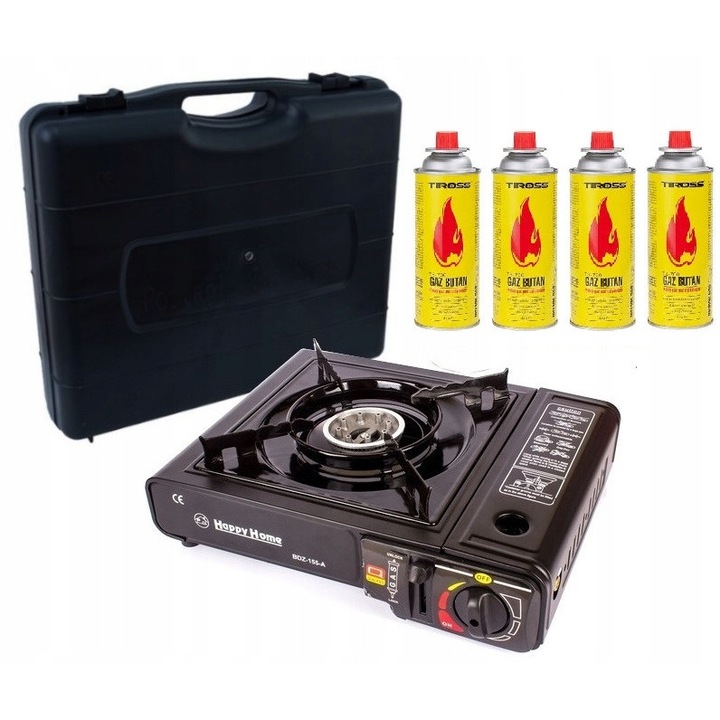 Aragaz camping HAPPY HOME BDZ-155-A, 2500W, 4x gáz 400ml, bőrönddel, 34x27x11cm