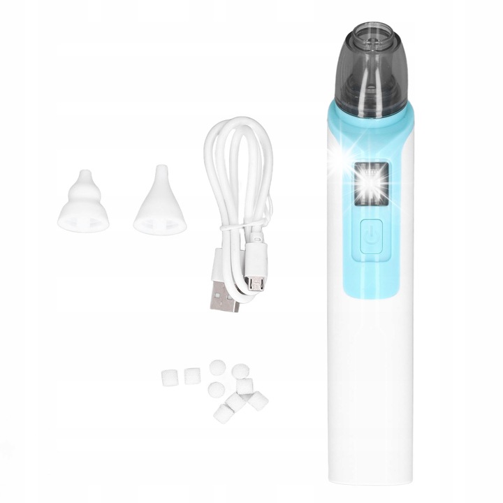 Aspirator nazal electric, 6 niveluri de putere, 2 capete din silicon, alb, set complet