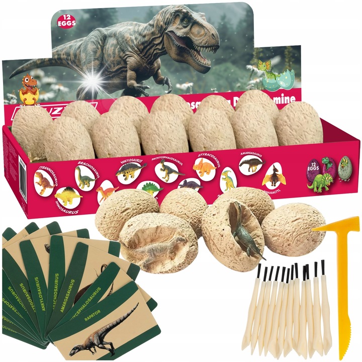 Set 12 oua dinozaur, KRUZZEL, activitate creativa, multicolor, 8x4,5cm