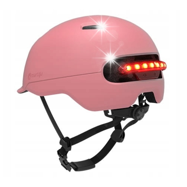 Каска за защита Smart4U SH50L-R-M, розова, средна, с LED светлини, 7 нива на напрежение, 1000 mAh
