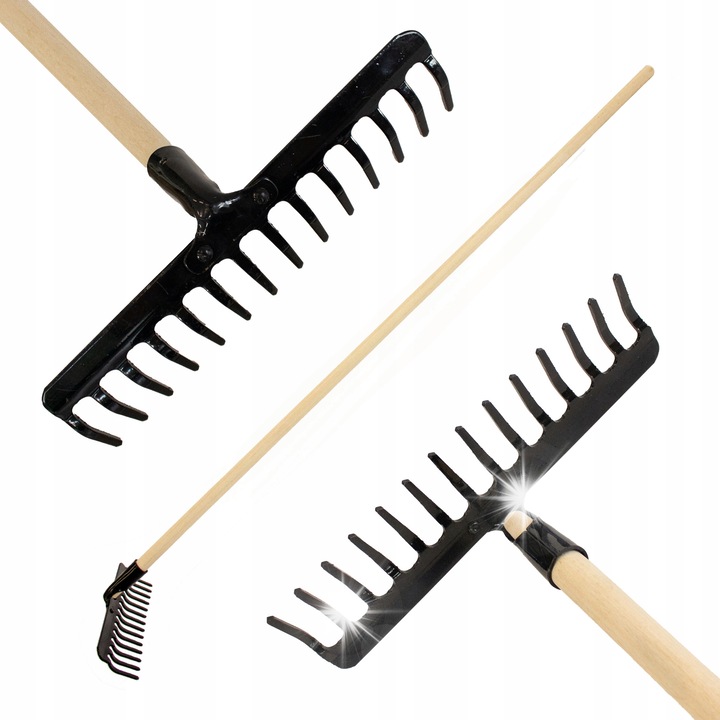 Greble metalice cu trunchi din lemn, 14 dinti, 36x153cm, pentru frunze si iarba