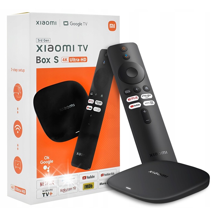 Odtwarzacz multimedia Xiaomi Mi Box S 3 Generatia 4K UHD, Wi-Fi 6, Bluetooth 5.2, set complet