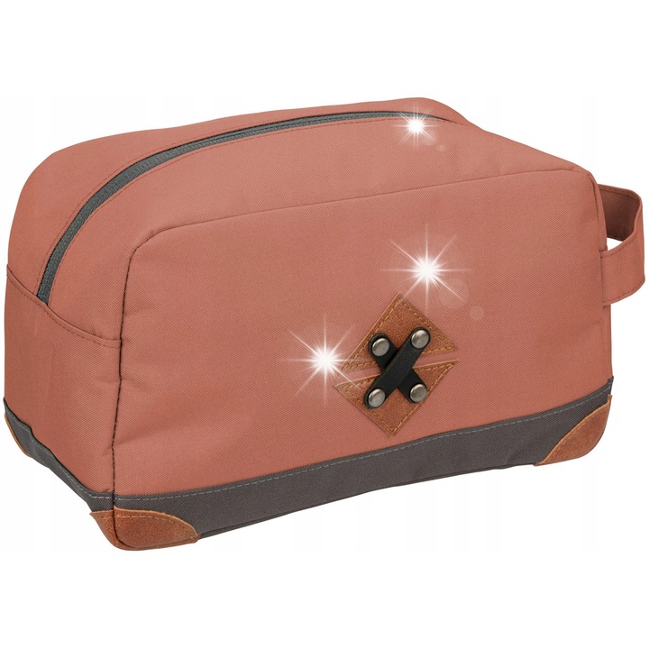 Kosmetyczka calatorie unisex Abbey, 24x12x14cm, impermeabila, nuante de brun si bej