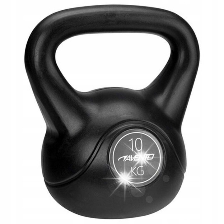 Hanta kettlebell Avento 10kg, plastic, umplutura ciment, 17x20x28cm, negru