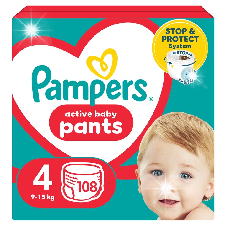 Пелени Pampers Pants комплект 108 бр., размер 4, 9-15 кг, без протичане, 360° прилягане